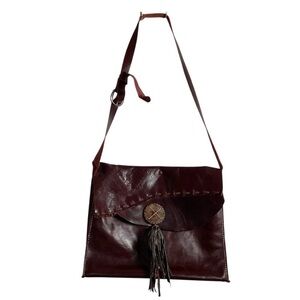 AQ Inc Leather Crossbody Bag with Jemstone and beads. Fringe Bag. Western Style